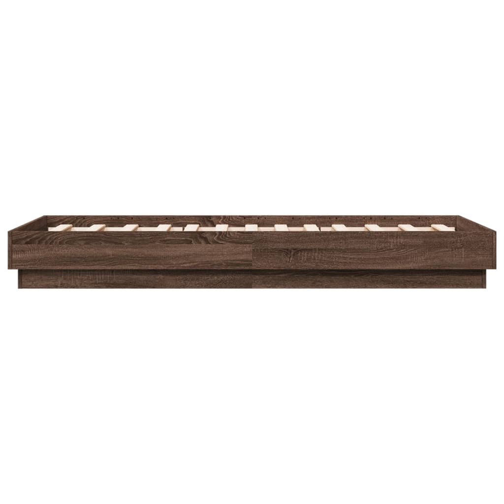 Bedframe met LED-verlichting bruin eikenkleurig 90x190 cm is nu te koop bij PeponiXL, paradijselijk wonen!