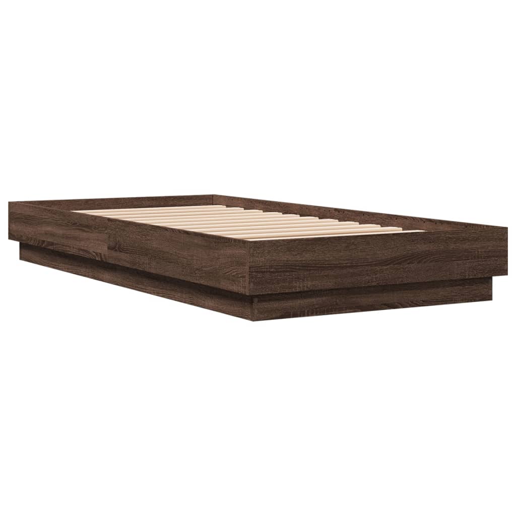 Bedframe met LED-verlichting bruin eikenkleurig 90x190 cm is nu te koop bij PeponiXL, paradijselijk wonen!