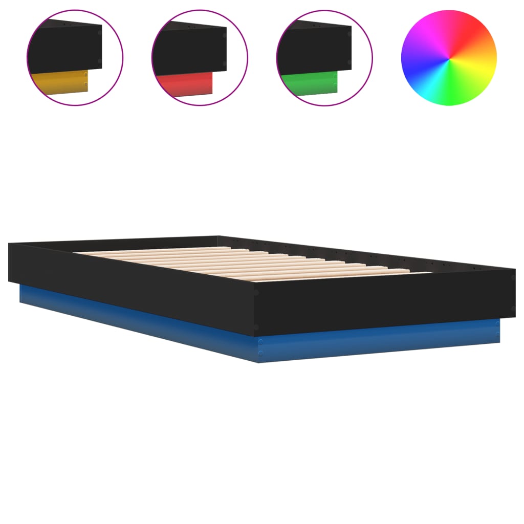 Bedframe met LED-verlichting zwart 75x190 cm is nu te koop bij PeponiXL, paradijselijk wonen!