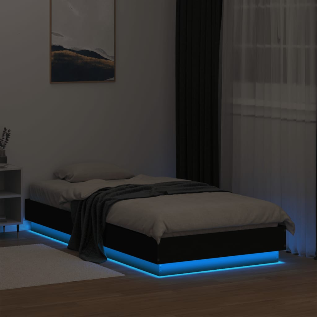 Bedframe met LED-verlichting zwart 75x190 cm is nu te koop bij PeponiXL, paradijselijk wonen!