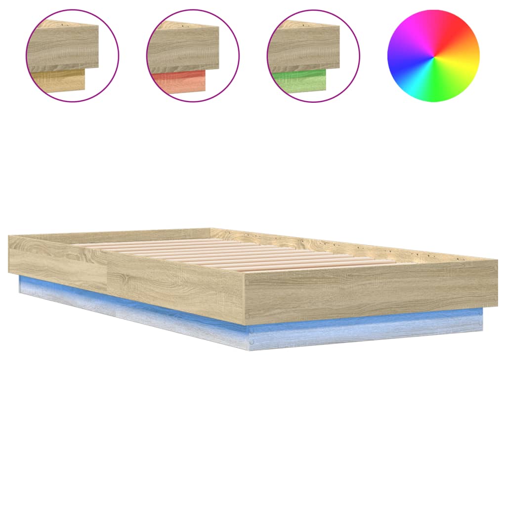 Bedframe met LED-verlichting sonoma eikenkleurig 75x190 cm is nu te koop bij PeponiXL, paradijselijk wonen!