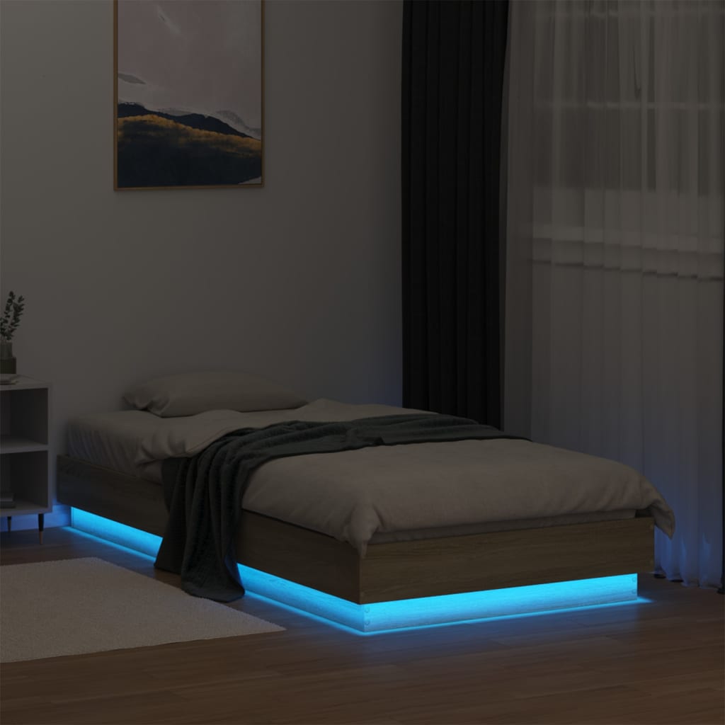 Bedframe met LED-verlichting sonoma eikenkleurig 75x190 cm is nu te koop bij PeponiXL, paradijselijk wonen!