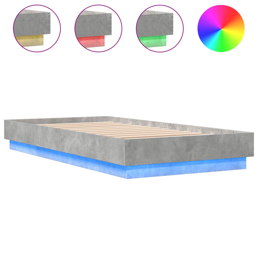 Bedframe met LED-verlichting betongrijs 75x190 cm is nu te koop bij PeponiXL, paradijselijk wonen!