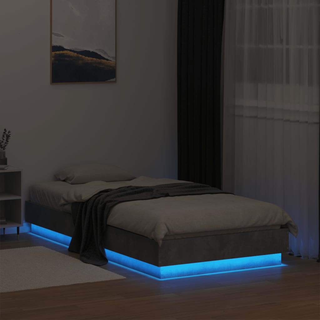 Bedframe met LED-verlichting betongrijs 75x190 cm is nu te koop bij PeponiXL, paradijselijk wonen!