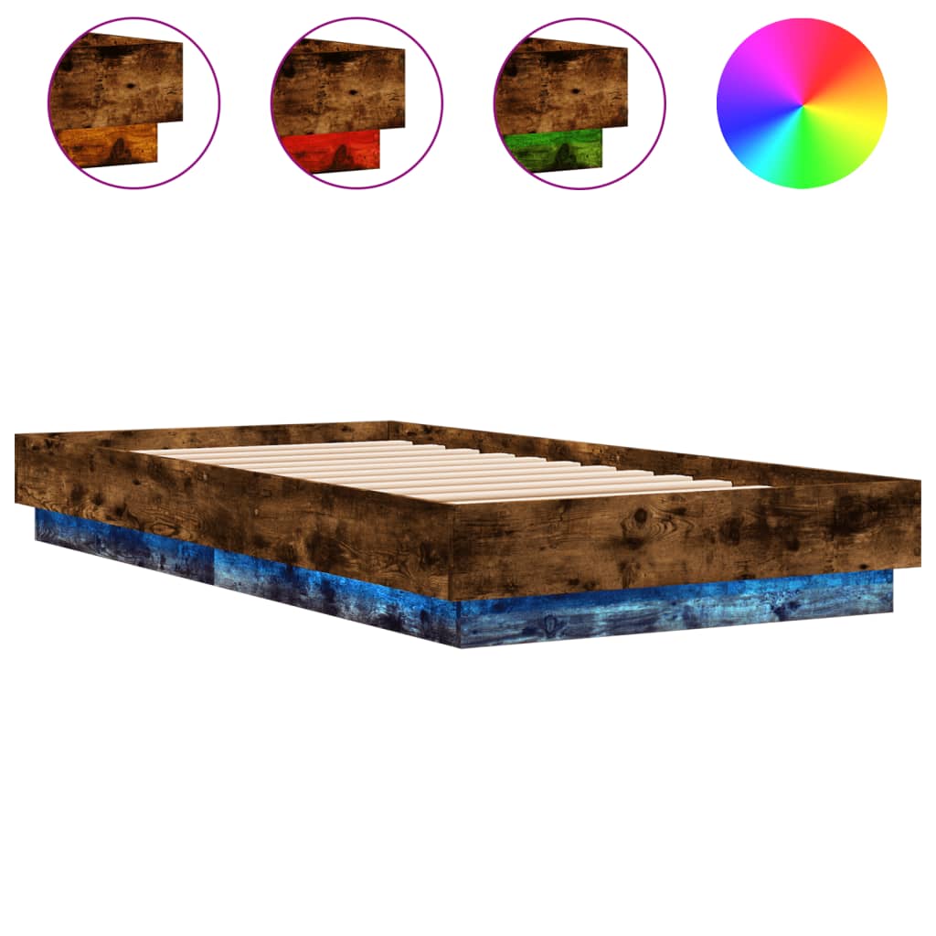 Bedframe met LED-verlichting gerookt eikenkleurig 75x190 cm is nu te koop bij PeponiXL, paradijselijk wonen!