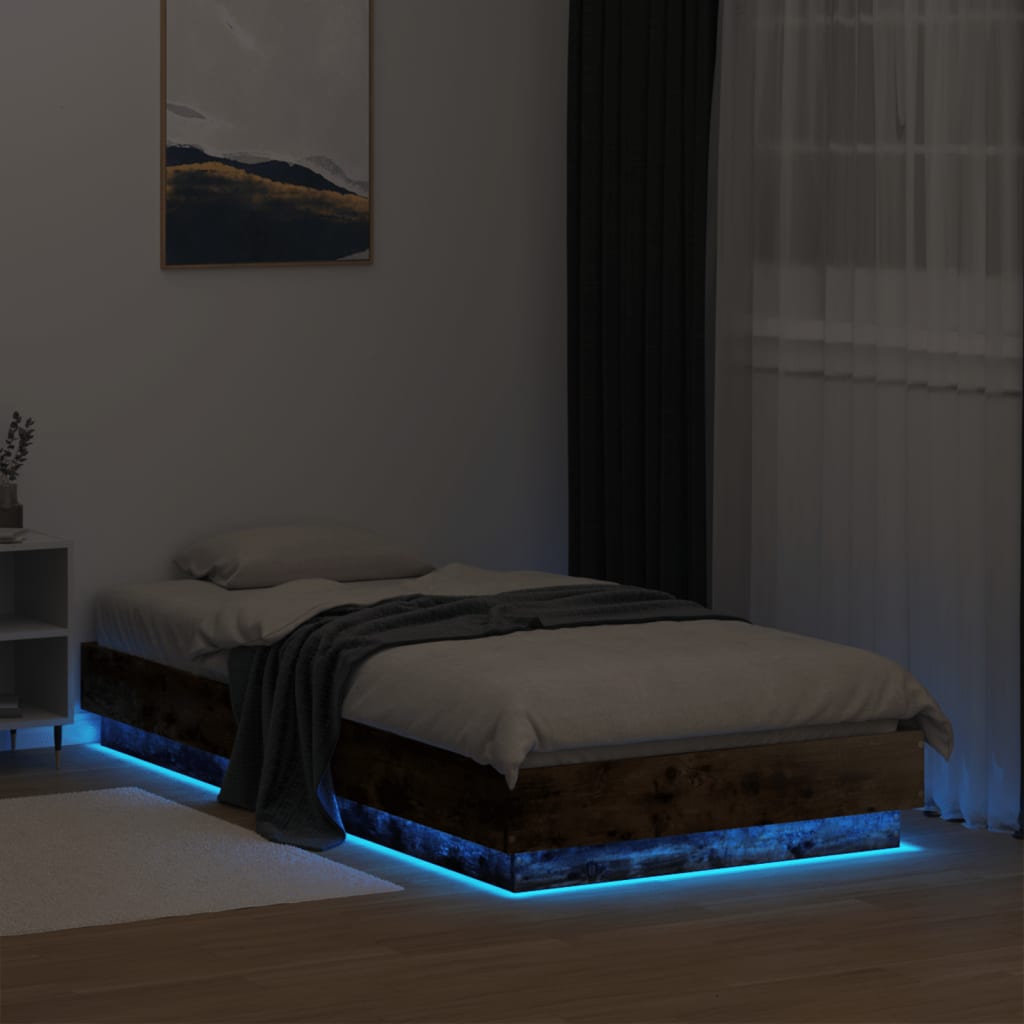 Bedframe met LED-verlichting gerookt eikenkleurig 75x190 cm is nu te koop bij PeponiXL, paradijselijk wonen!