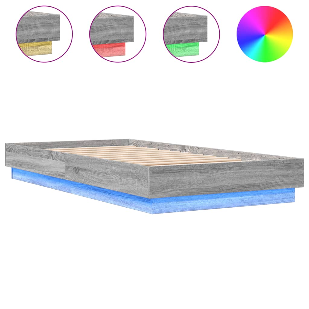 Bedframe met LED-verlichting grijs sonoma eikenkleur 75x190 cm is nu te koop bij PeponiXL, paradijselijk wonen!
