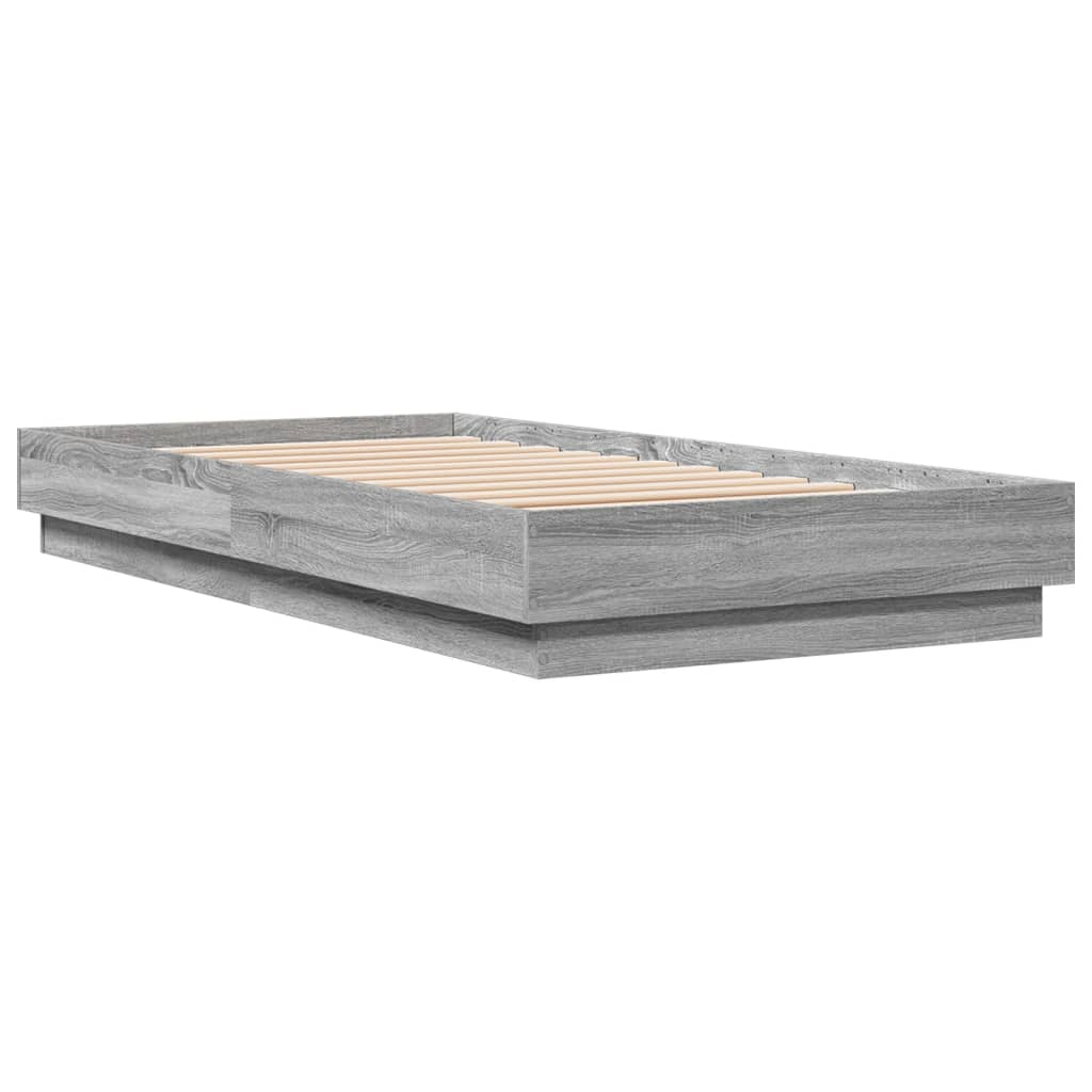 Bedframe met LED-verlichting grijs sonoma eikenkleur 75x190 cm is nu te koop bij PeponiXL, paradijselijk wonen!