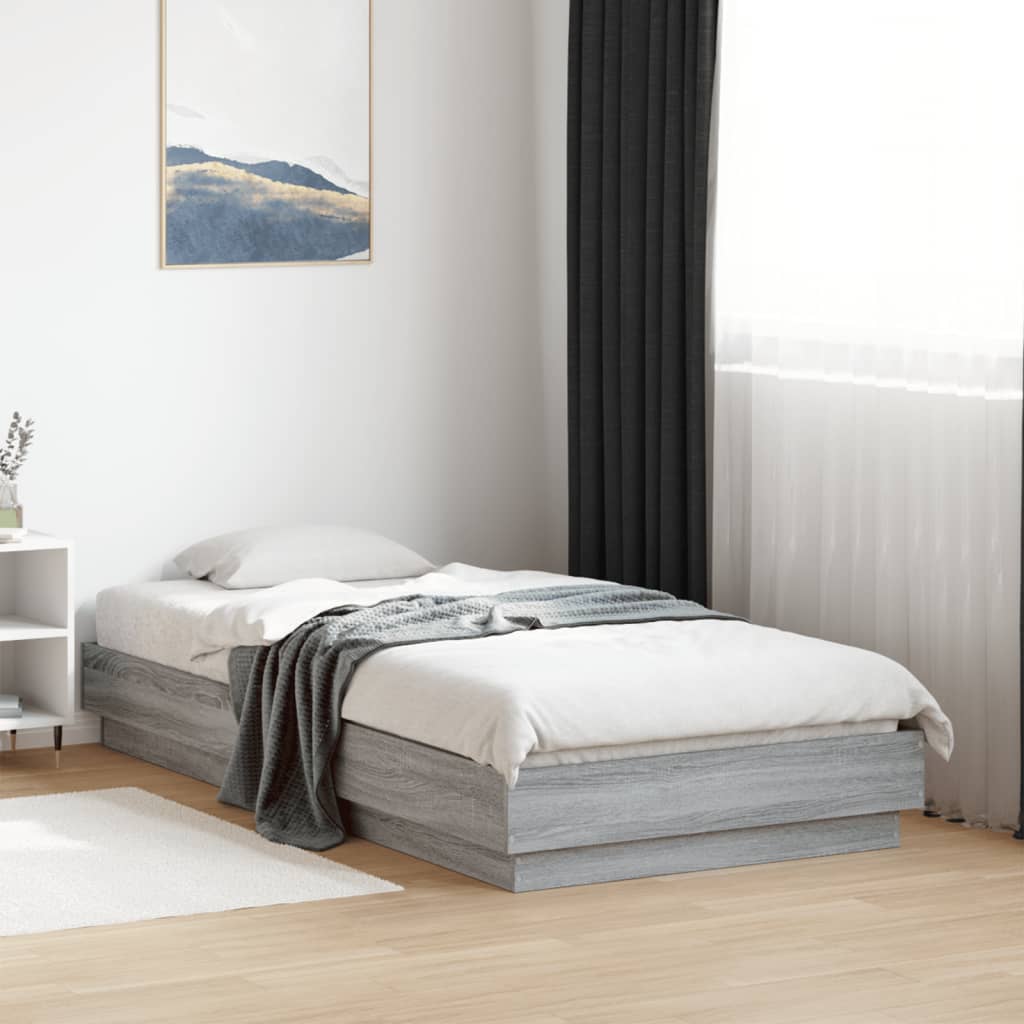 Bedframe met LED-verlichting grijs sonoma eikenkleur 75x190 cm is nu te koop bij PeponiXL, paradijselijk wonen!