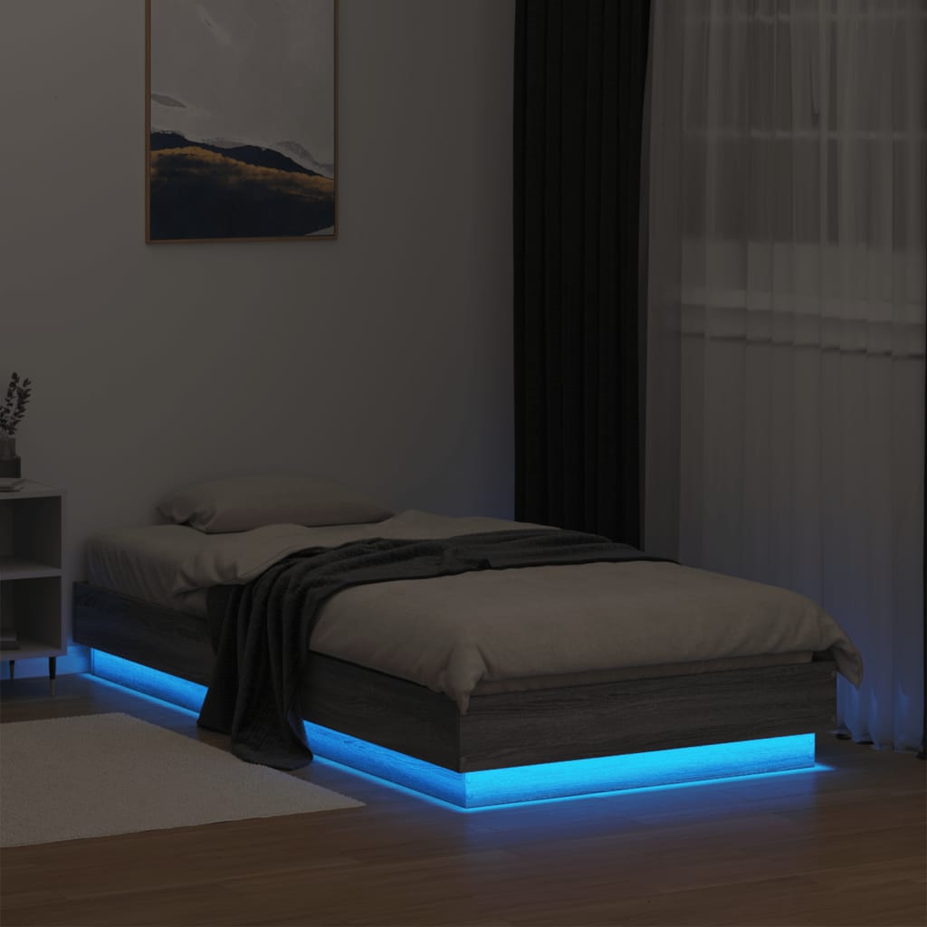 Bedframe met LED-verlichting grijs sonoma eikenkleur 75x190 cm is nu te koop bij PeponiXL, paradijselijk wonen!
