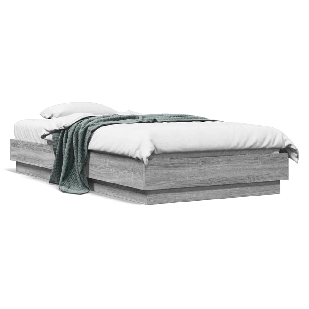 Bedframe met LED-verlichting grijs sonoma eikenkleur 75x190 cm is nu te koop bij PeponiXL, paradijselijk wonen!