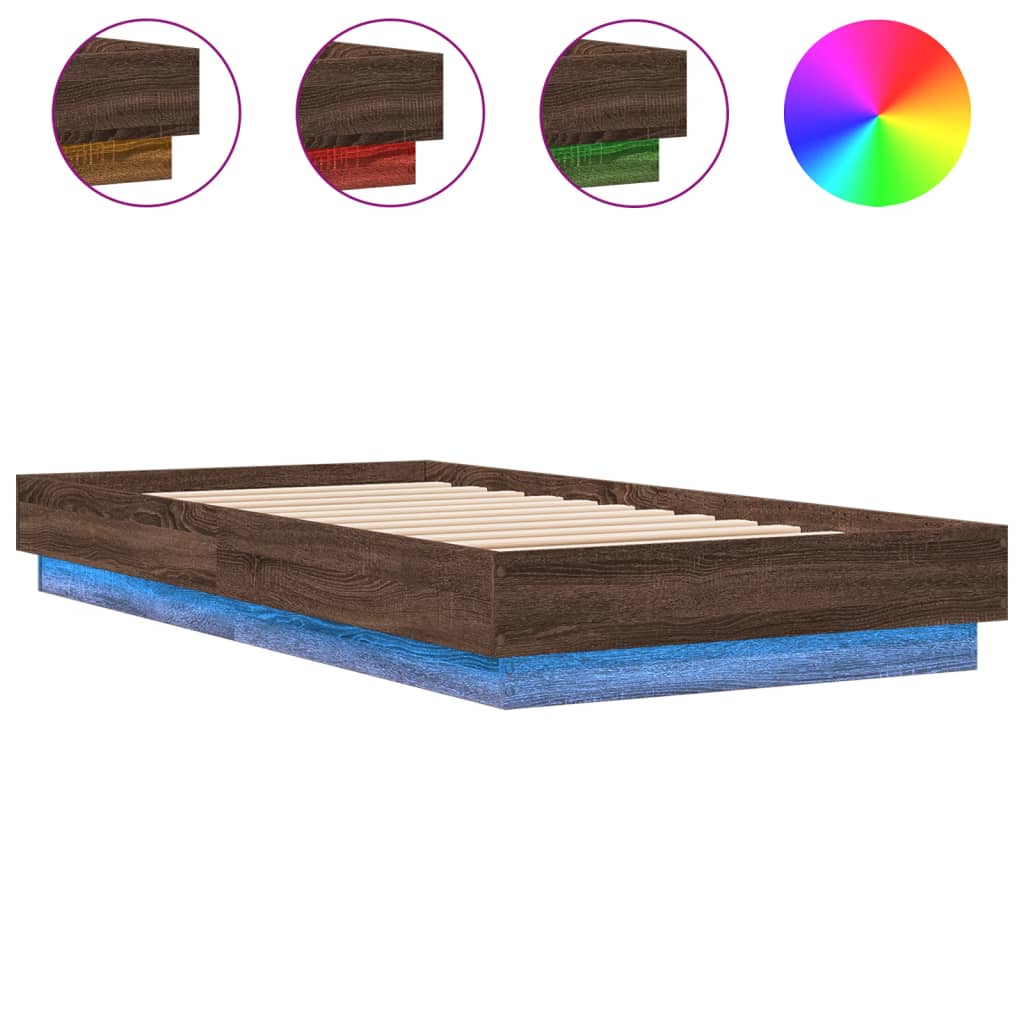 Bedframe met LED-verlichting bruin eikenkleurig 75x190 cm is nu te koop bij PeponiXL, paradijselijk wonen!