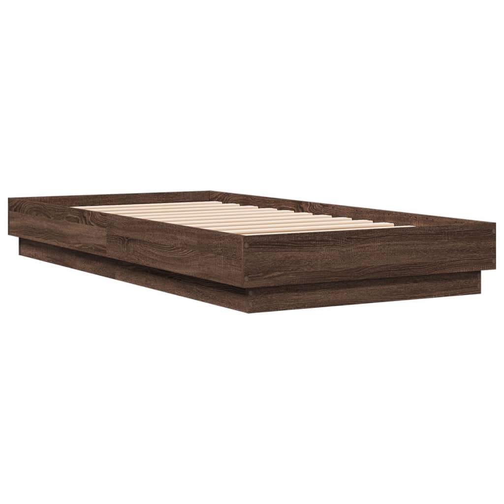 Bedframe met LED-verlichting bruin eikenkleurig 75x190 cm is nu te koop bij PeponiXL, paradijselijk wonen!