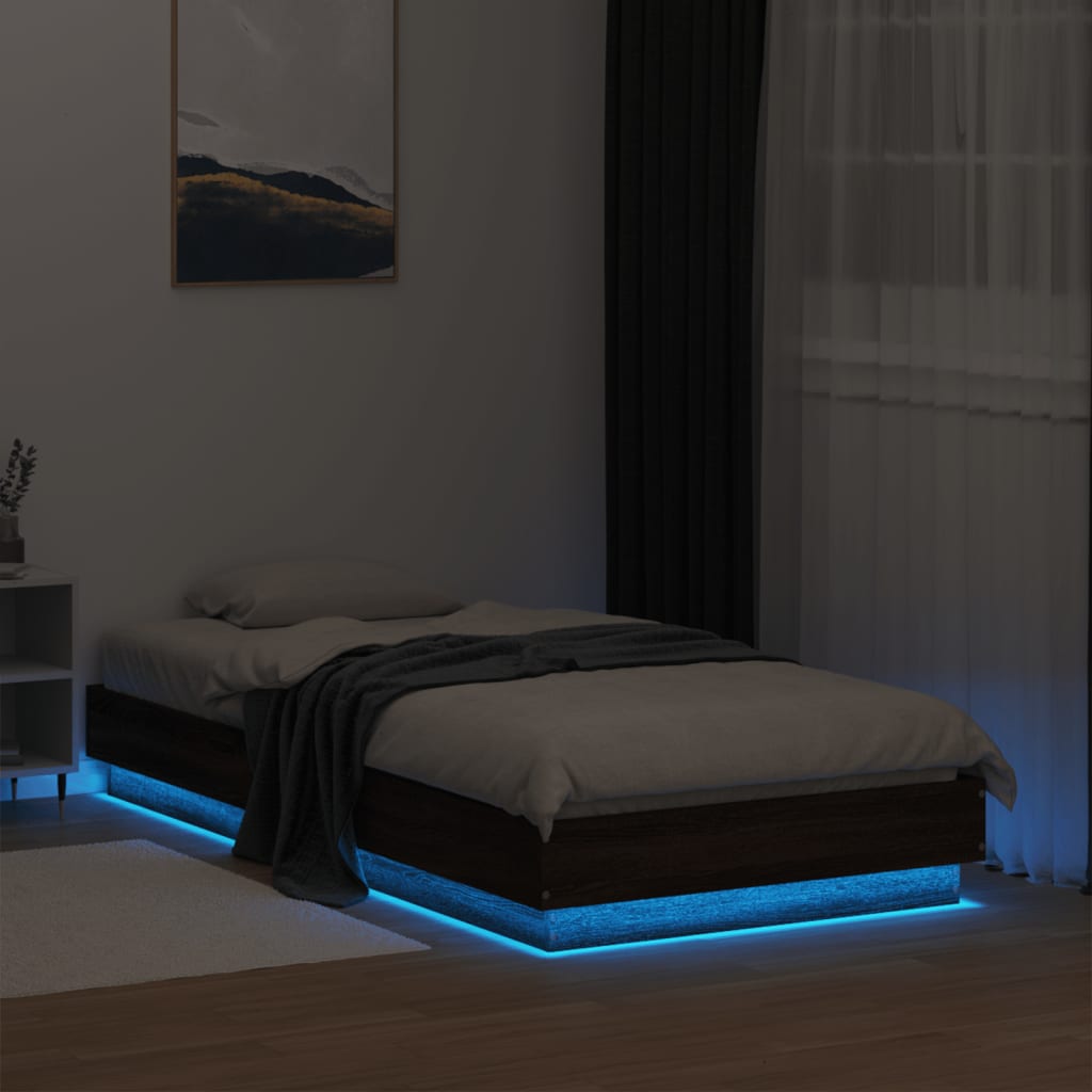 Bedframe met LED-verlichting bruin eikenkleurig 75x190 cm is nu te koop bij PeponiXL, paradijselijk wonen!