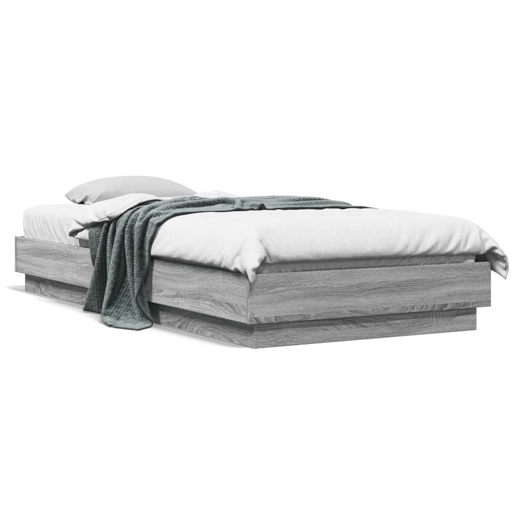 Bedframe bewerkt hout grijs sonoma eikenkleurig 100x200 cm is nu te koop bij PeponiXL, paradijselijk wonen!