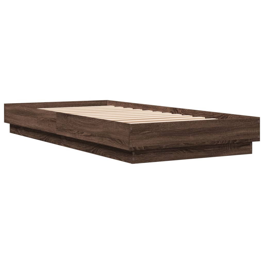 Bedframe zonder matras bewerkt hout bruin eikenkleur 100x200 cm is nu te koop bij PeponiXL, paradijselijk wonen!