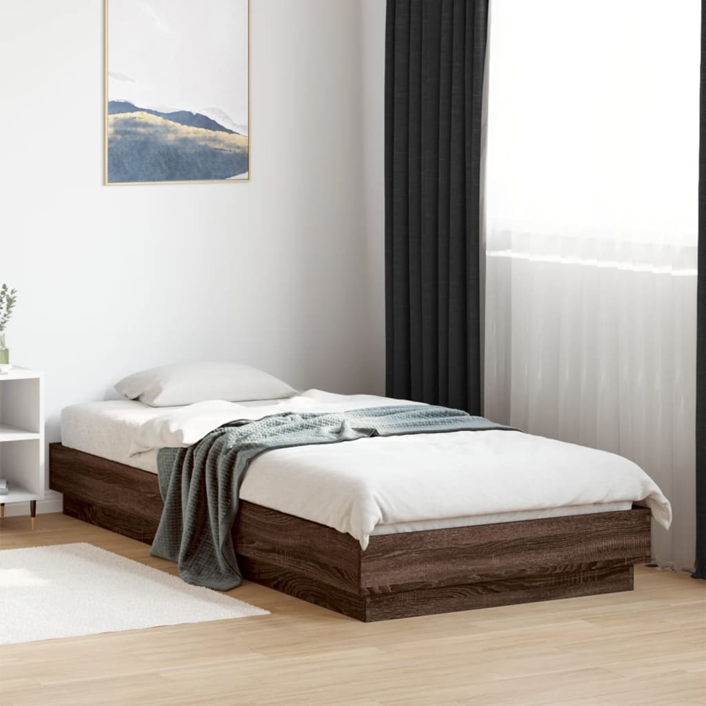 Bedframe zonder matras bewerkt hout bruin eikenkleur 100x200 cm is nu te koop bij PeponiXL, paradijselijk wonen!