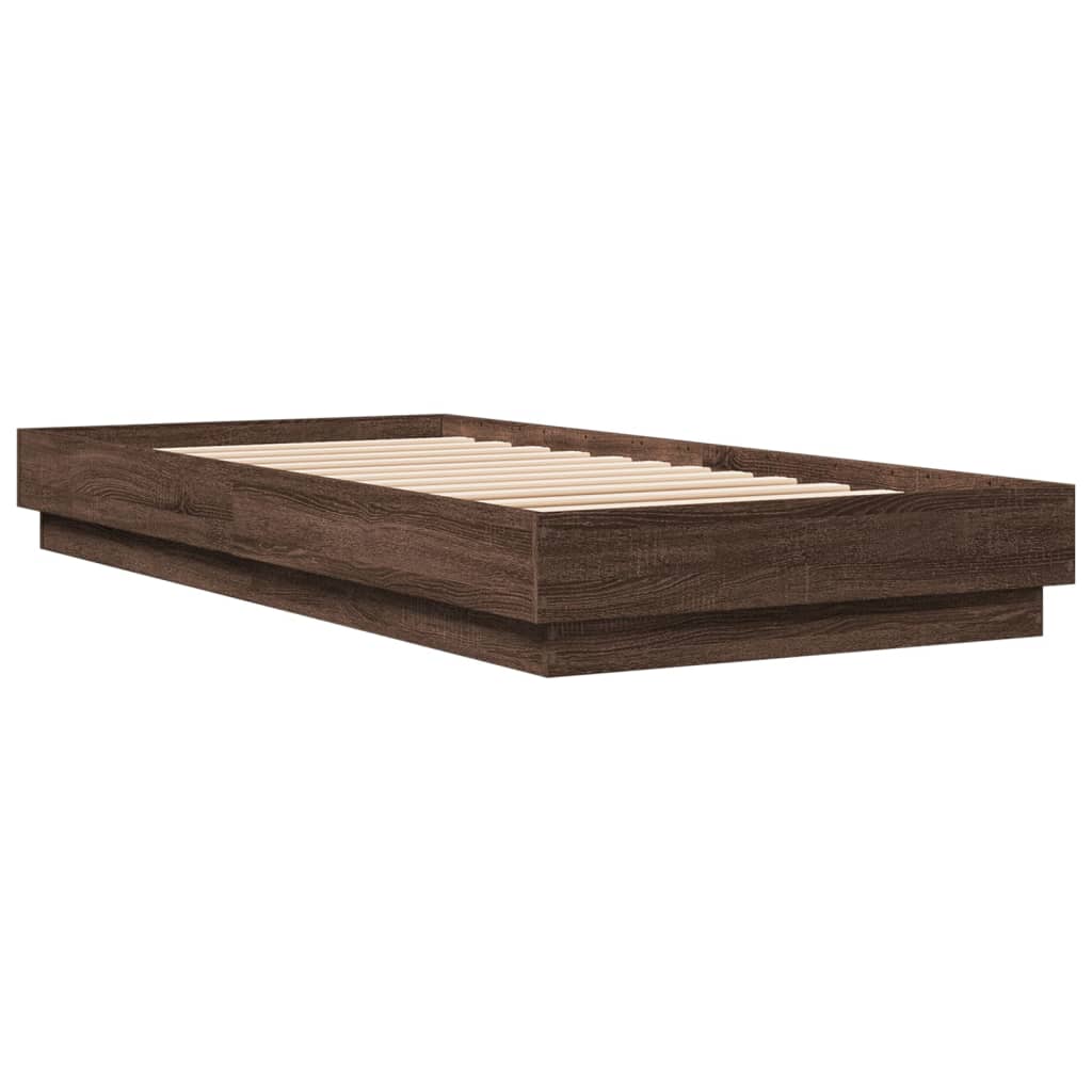 Bedframe zonder matras bewerkt hout bruin eikenkleur 100x200 cm is nu te koop bij PeponiXL, paradijselijk wonen!