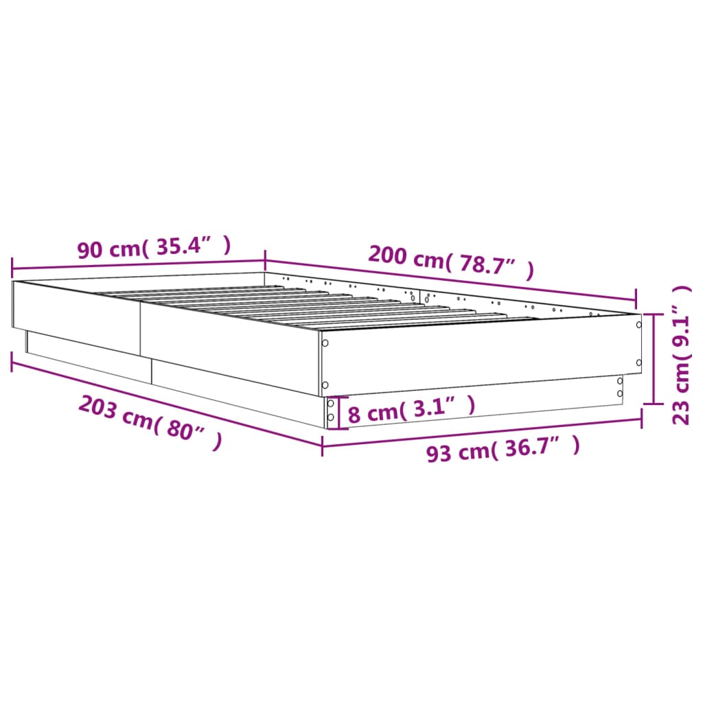 Bedframe zonder matras hout sonoma eikenkleurig 90x200 cm is nu te koop bij PeponiXL, paradijselijk wonen!