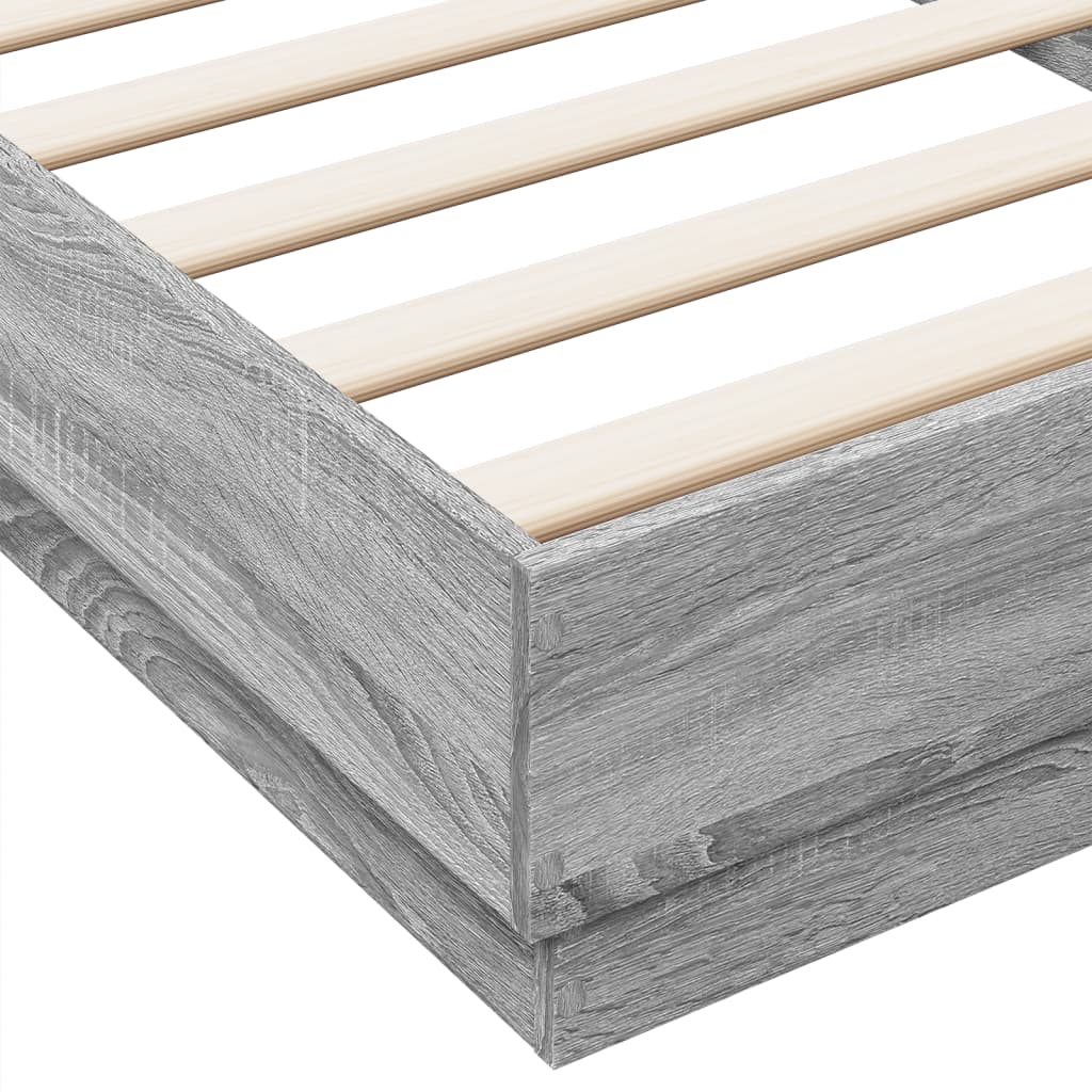 Bedframe bewerkt hout grijs sonoma eikenkleurig 90x200 cm is nu te koop bij PeponiXL, paradijselijk wonen!