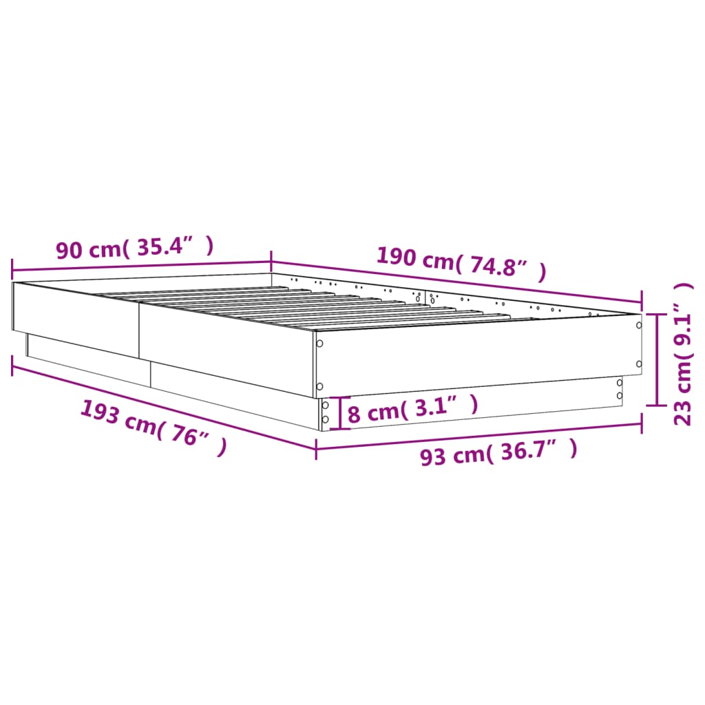 Bedframe bewerkt hout betongrijs 90x190 cm is nu te koop bij PeponiXL, paradijselijk wonen!