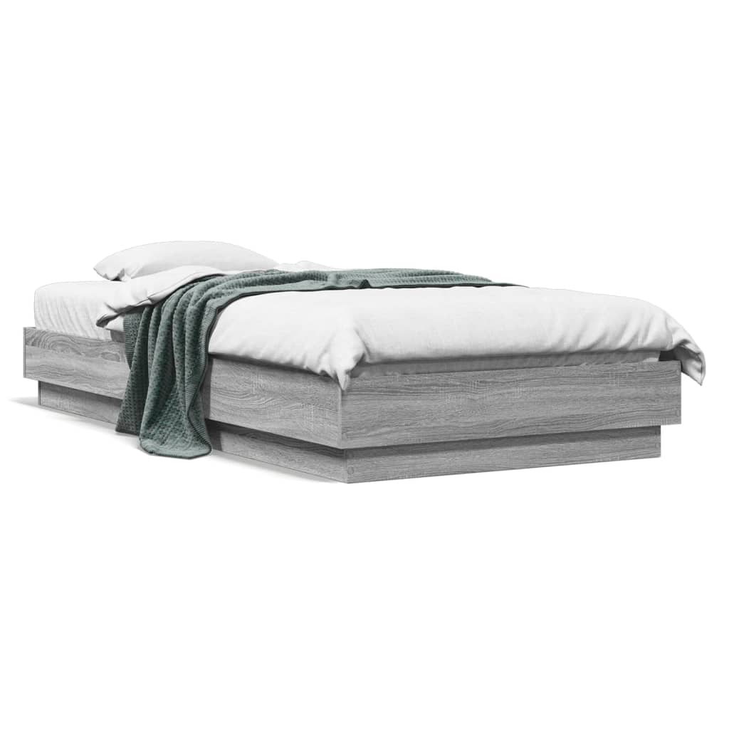 Bedframe bewerkt hout grijs sonoma eikenkleurig 90x190 cm is nu te koop bij PeponiXL, paradijselijk wonen!