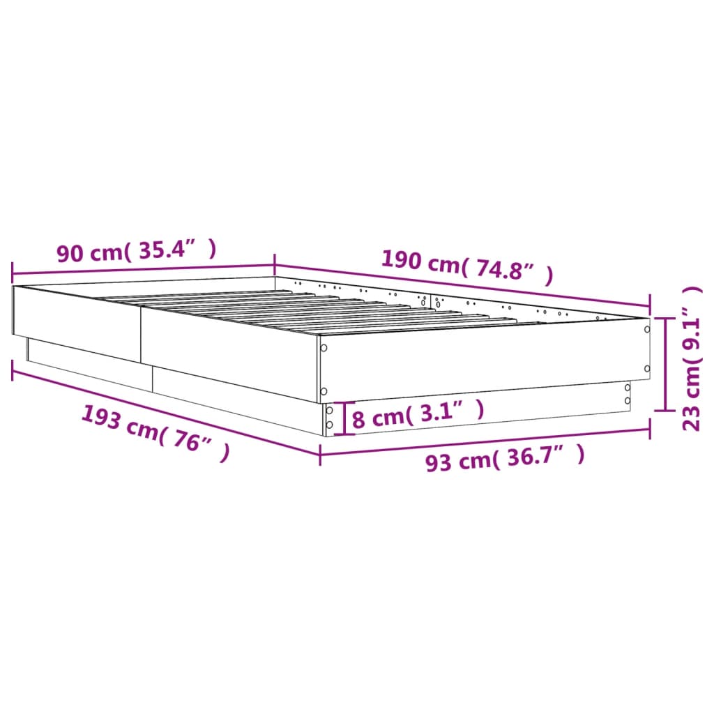 Bedframe zonder matras bewerkt hout bruin eikenkleur 90x190 cm is nu te koop bij PeponiXL, paradijselijk wonen!