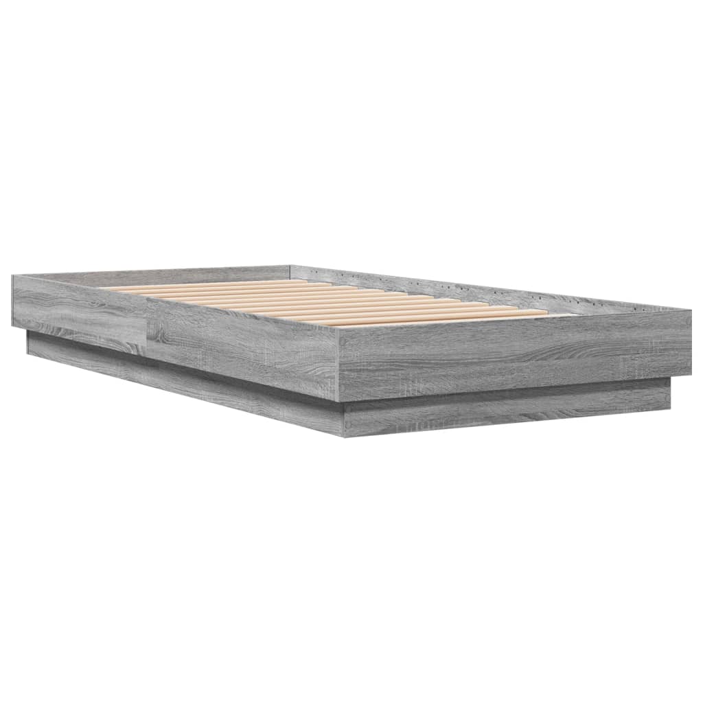 Bedframe bewerkt hout grijs sonoma eikenkleurig 75x190 cm is nu te koop bij PeponiXL, paradijselijk wonen!