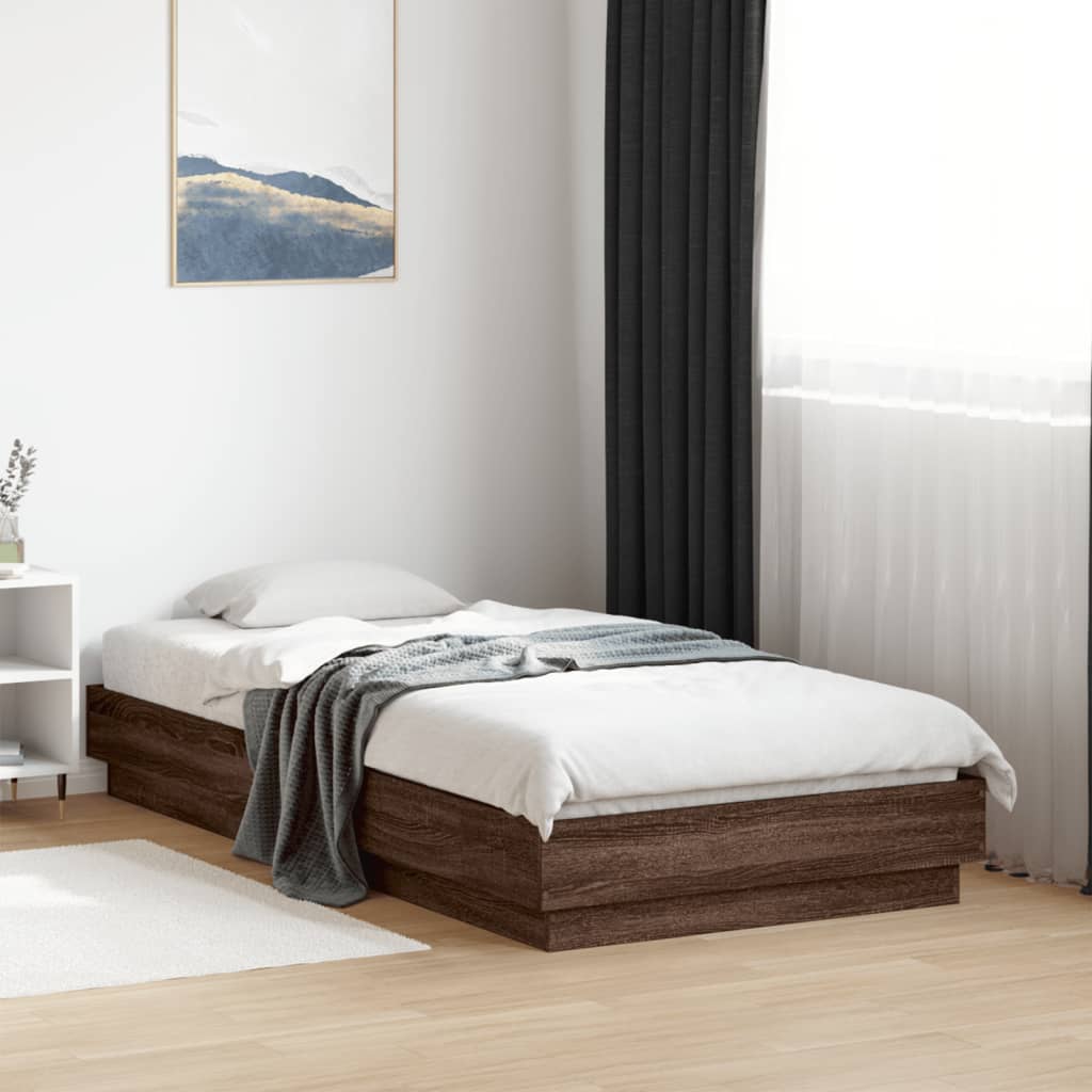 Bedframe zonder matras bewerkt hout bruin eikenkleur 75x190 cm is nu te koop bij PeponiXL, paradijselijk wonen!