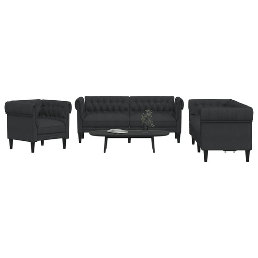 3-delige Loungeset stof zwart is nu te koop bij PeponiXL, paradijselijk wonen!