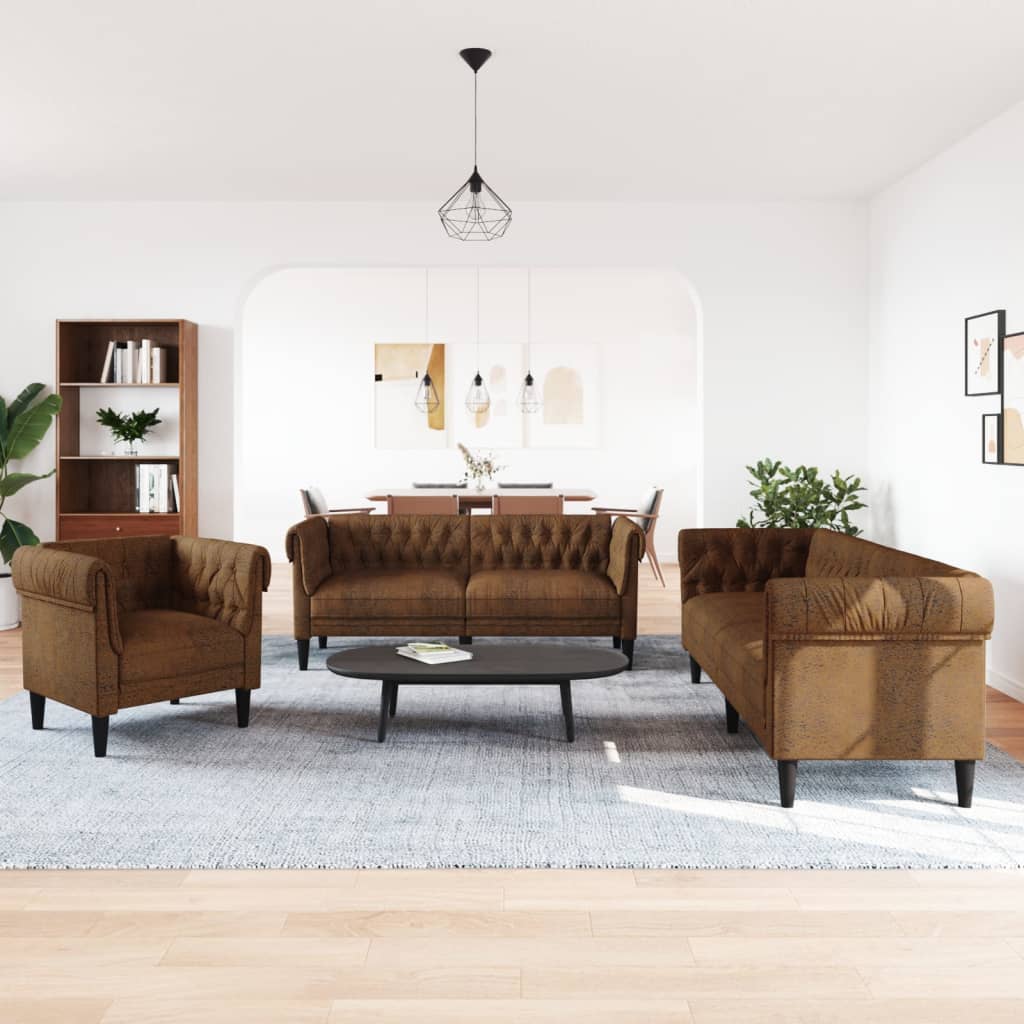 3-delige Loungeset stof bruin is nu te koop bij PeponiXL, paradijselijk wonen!