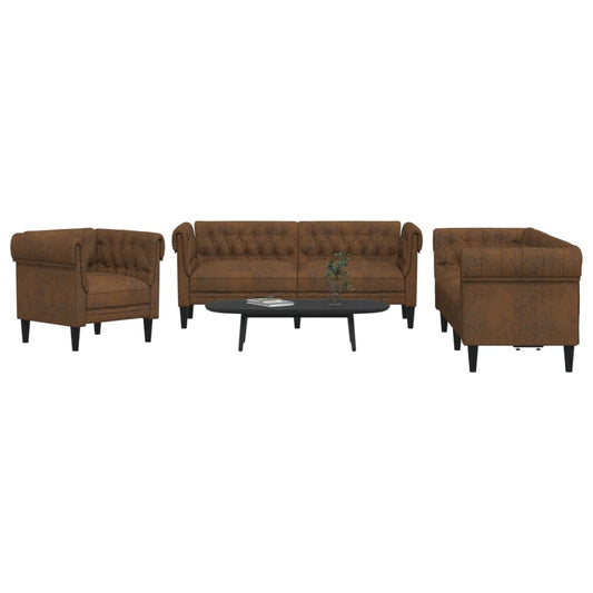3-delige Loungeset stof bruin is nu te koop bij PeponiXL, paradijselijk wonen!
