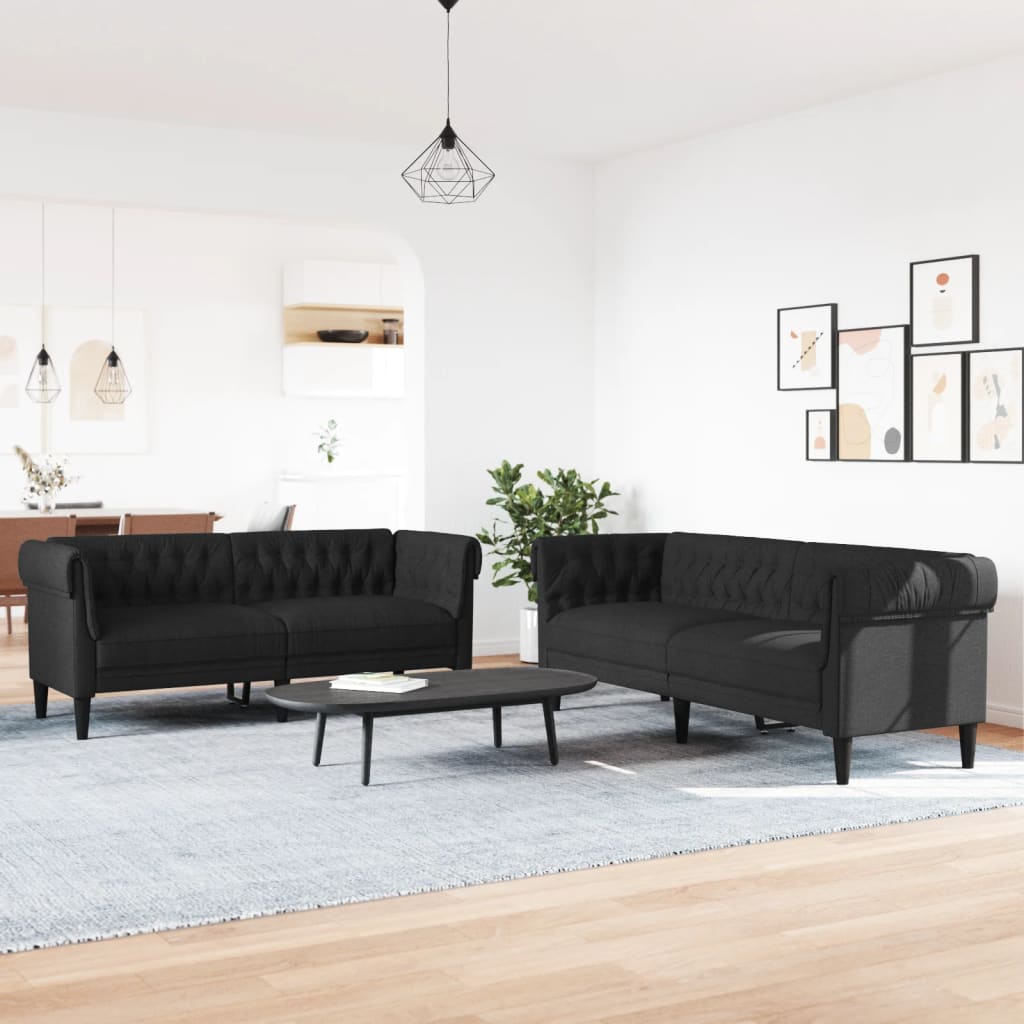 2-delige Loungeset stof zwart is nu te koop bij PeponiXL, paradijselijk wonen!