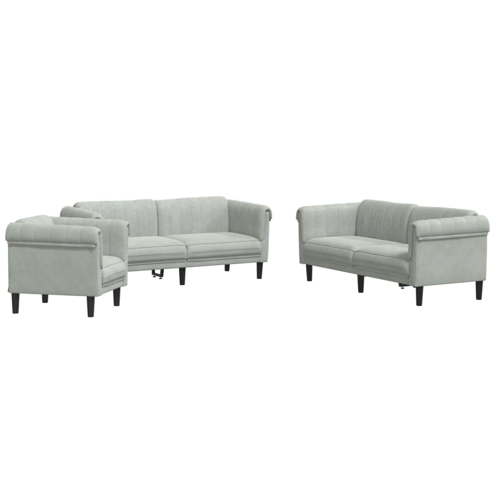 3-delige Loungeset fluweel lichtgrijs is nu te koop bij PeponiXL, paradijselijk wonen!