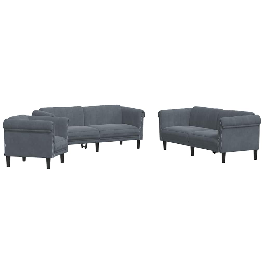 3-delige Loungeset fluweel donkergrijs is nu te koop bij PeponiXL, paradijselijk wonen!