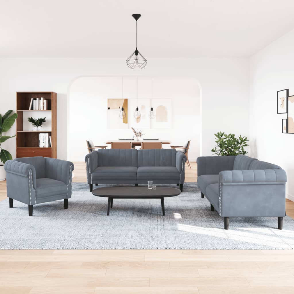 3-delige Loungeset fluweel donkergrijs is nu te koop bij PeponiXL, paradijselijk wonen!