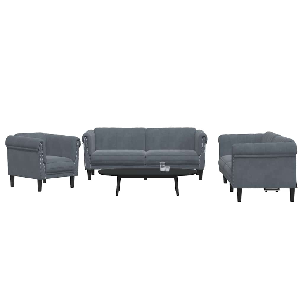 3-delige Loungeset fluweel donkergrijs is nu te koop bij PeponiXL, paradijselijk wonen!