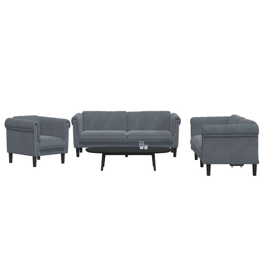 3-delige Loungeset fluweel donkergrijs is nu te koop bij PeponiXL, paradijselijk wonen!