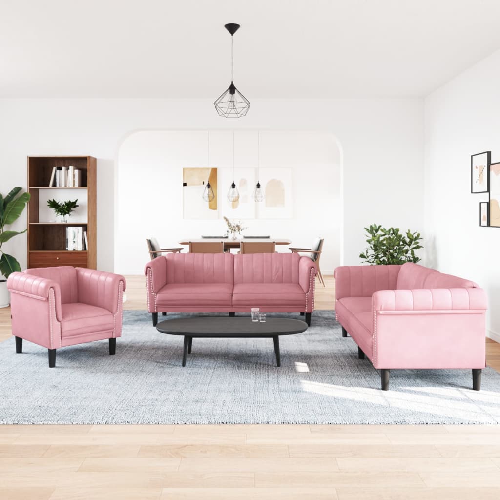 3-delige Loungeset fluweel roze is nu te koop bij PeponiXL, paradijselijk wonen!