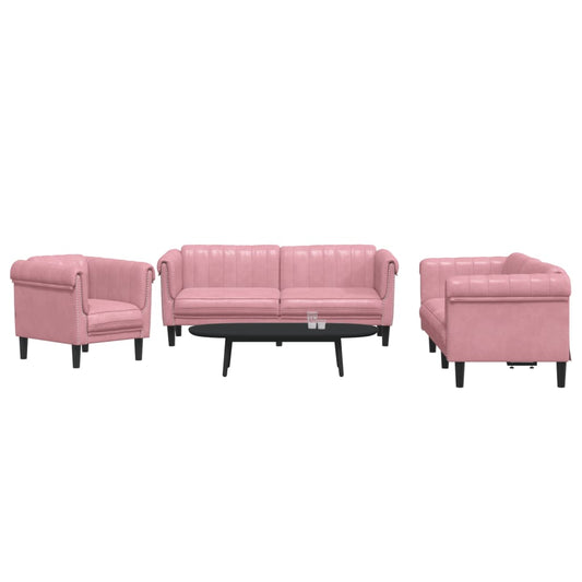 3-delige Loungeset fluweel roze is nu te koop bij PeponiXL, paradijselijk wonen!