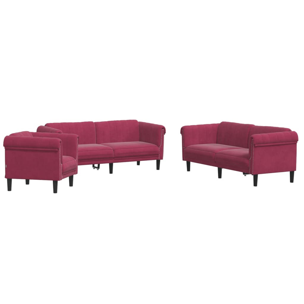 3-delige Loungeset fluweel wijnrood is nu te koop bij PeponiXL, paradijselijk wonen!