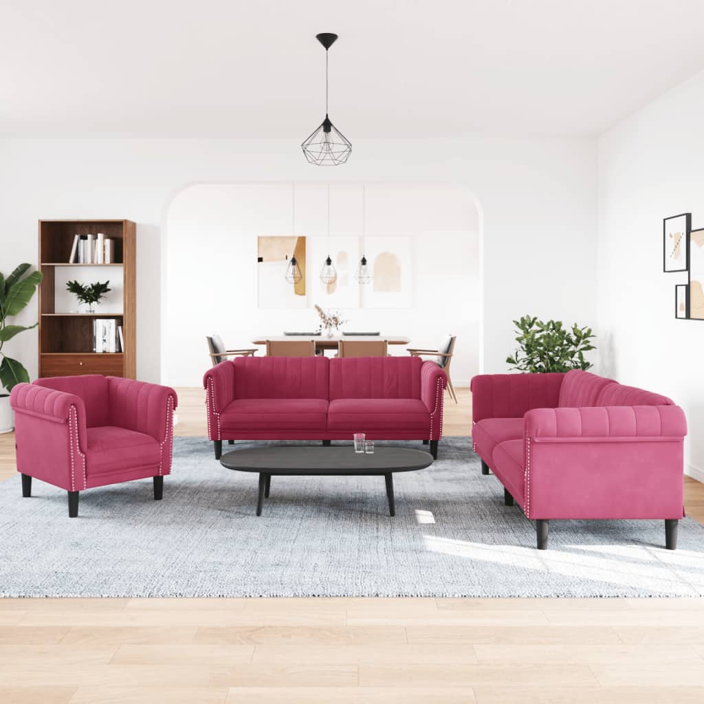 3-delige Loungeset fluweel wijnrood is nu te koop bij PeponiXL, paradijselijk wonen!