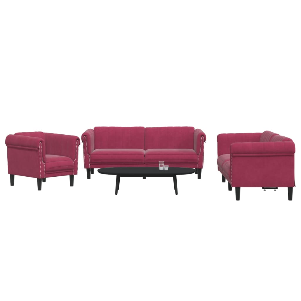 3-delige Loungeset fluweel wijnrood is nu te koop bij PeponiXL, paradijselijk wonen!