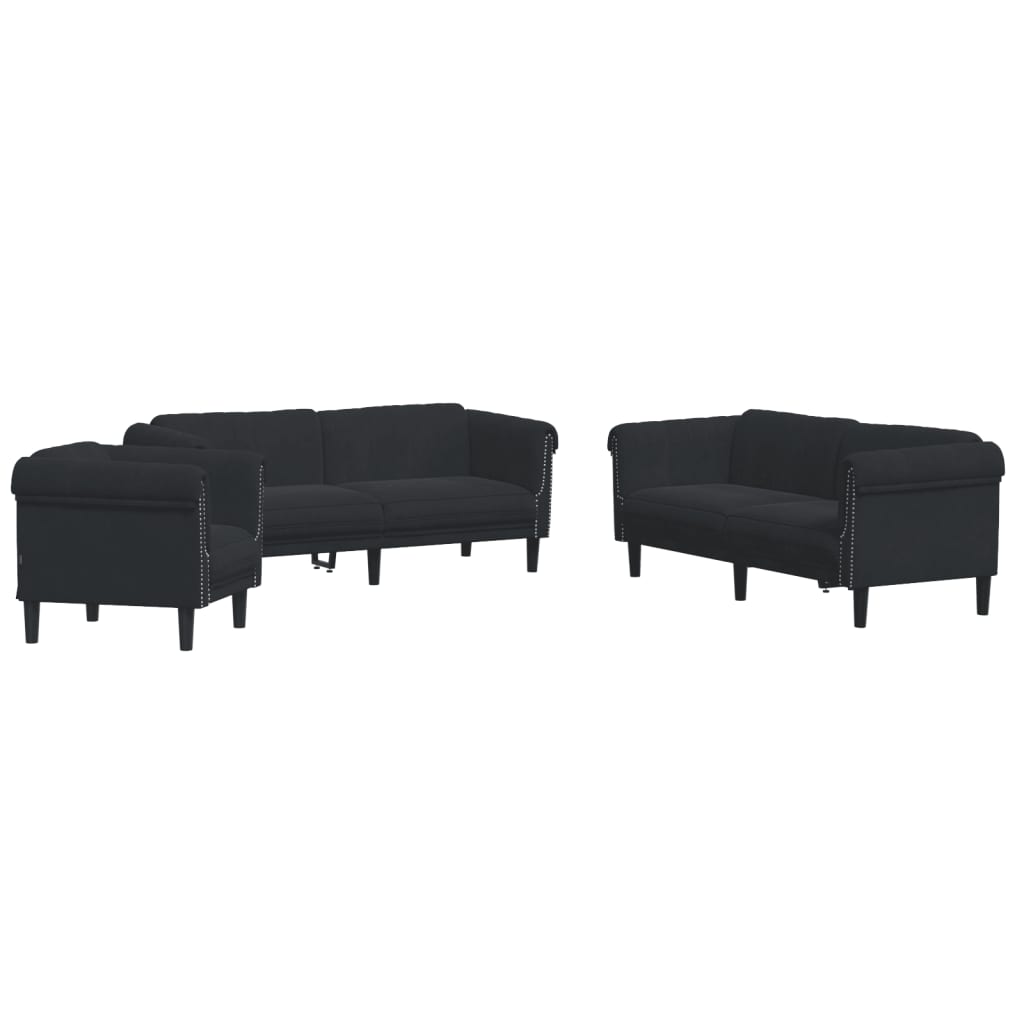3-delige Loungeset fluweel zwart is nu te koop bij PeponiXL, paradijselijk wonen!