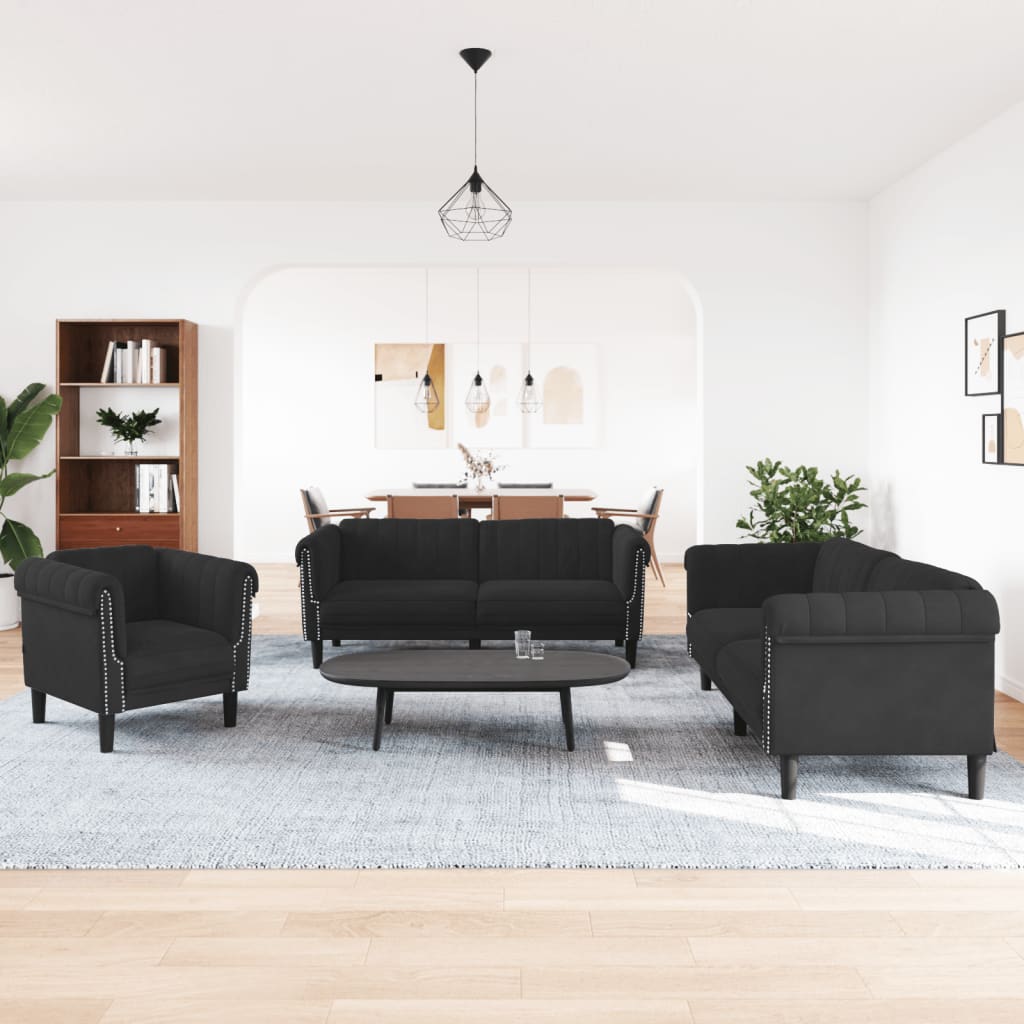 3-delige Loungeset fluweel zwart is nu te koop bij PeponiXL, paradijselijk wonen!