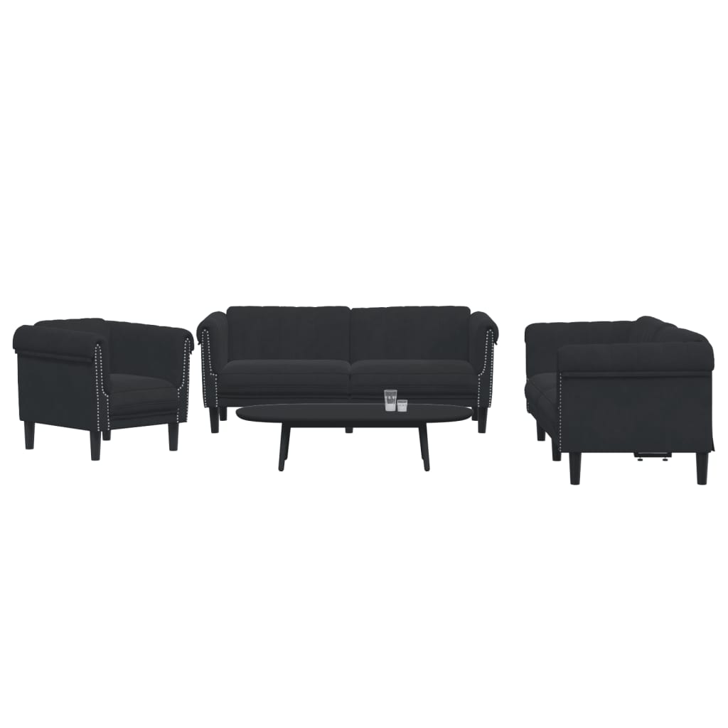 3-delige Loungeset fluweel zwart is nu te koop bij PeponiXL, paradijselijk wonen!