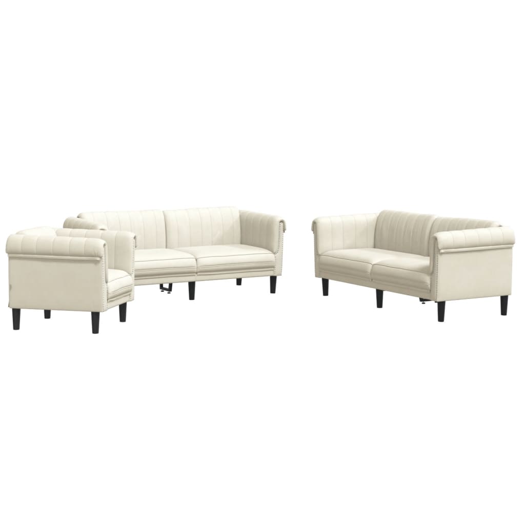 3-delige Loungeset fluweel crèmekleurig is nu te koop bij PeponiXL, paradijselijk wonen!