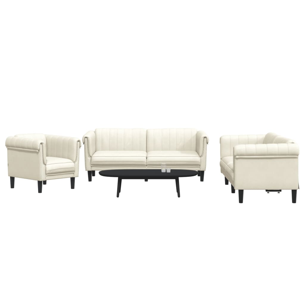 3-delige Loungeset fluweel crèmekleurig is nu te koop bij PeponiXL, paradijselijk wonen!