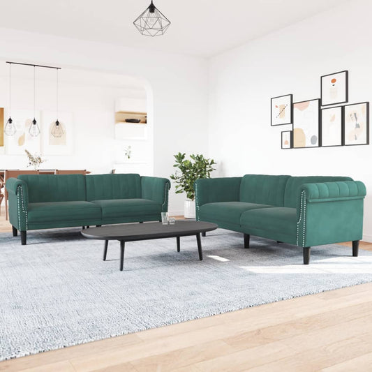2-delige Loungeset fluweel donkergroen is nu te koop bij PeponiXL, paradijselijk wonen!