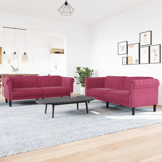 2-delige Loungeset fluweel wijnrood is nu te koop bij PeponiXL, paradijselijk wonen!